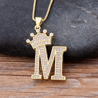 Crown Alphabet Pendant Chain Necklace